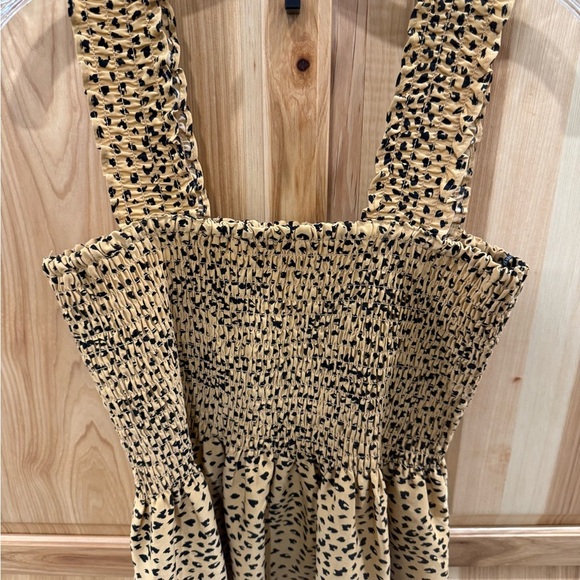 Pleione Anthropologie Classy Tan and Black Leopard Print Smocked Top Size M - Picture 7 of 11